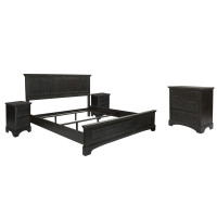 OSP Home Furnishings BP-4200-311B Farmhouse Basics King Bed Set with 2 Nightstands and 1 Chest in Rustic Black Finish